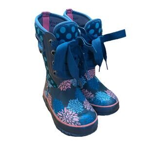 Bogs Little Girl 9 Boot Rubber Blue Casey Lace Up Waterproof Winter Snow Toddler